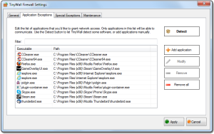 List of all user-defined firewall exceptions